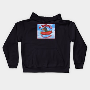 Fun Dachshund flying hot dog plane A wiener and a sausage Kids Hoodie